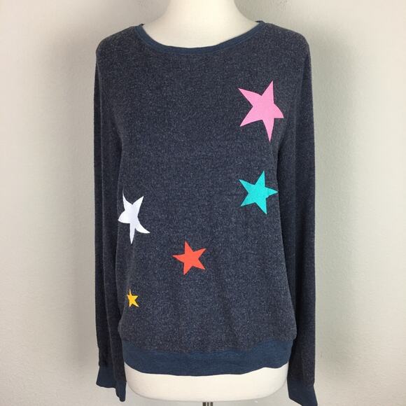 Wildfox Blue Gray Star Print Sweatshirt Small - Picture 3 of 8